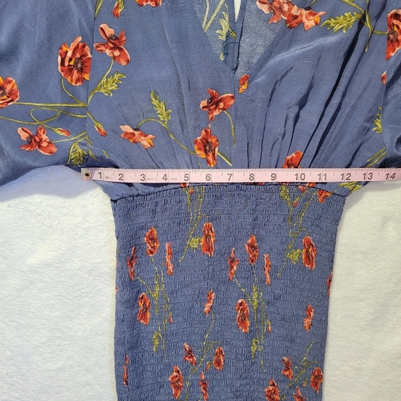ASTR The Label Blue Floral Dress Ballon Dolman Sleeves Ruched Skirt Size S - Picture 12 of 13